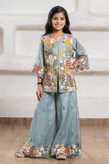 Elegant Blue Floral Embroidered Palazzo Set for Girls