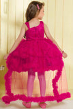 Raspberry Pink Ruffle Party Frock With Bow Embellishment For Girls