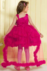 Raspberry Pink Ruffle Party Frock With Bow Embellishment For Girls