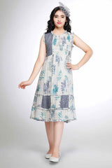 Blue And Grey Printed And Sequins Work Casual Wear Frock For Girls