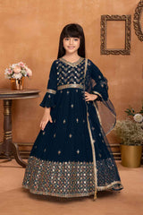 Elegant Navy Blue Gown With Sequin Work For Girls