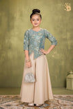 Sea Green Floral Embroidered Palazzo Set For Girls