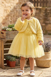 Yellow Party Wear Frock with Faux Fur Jacket For Girls