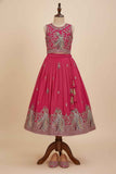 Rani Pink Peacock Embroidered Lehenga Choli with Dupatta For Girls