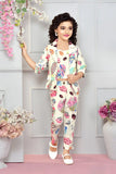 Cream Co-Ord Set with Quirky All-Over Print and Blazer Style Jacket For Girls