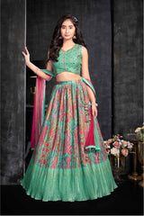 Pista Printed And Sequin Lehenga Choli For Girls