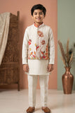 Boys Beige Kurta Pajama Set with Floral Printed Nehru Jacket