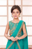 Teal Green Draped Palazzo Saree with Embroidered Blouse For Girls