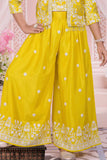 Sunshine Yellow Embroidered Jacket Palazzo Set For Girls