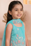 Girls Blue Floral Embroidered Sharara Set with Dupatta