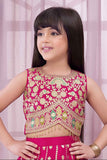 Luxe Rani Pink Zari Embroidered With Bead Work Lehenga Choli For Girls