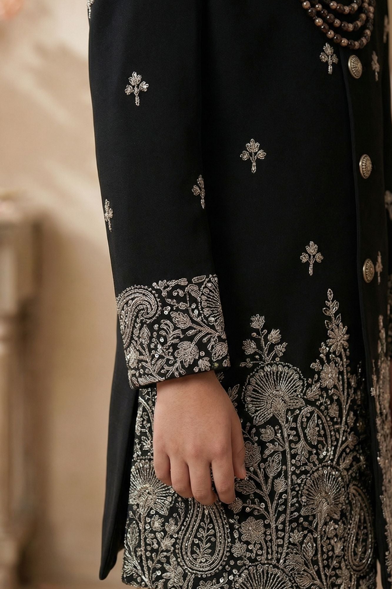 Boys Black Embroidered Sherwani Set