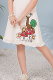 Cream Snail And Floral Print A-Line Dress For Girls