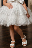 Girls White Sequin Bow Party Wear Frock