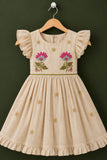 Fawn Floral Embroidered Ruffle Sleeve Flared Dress For Girls