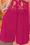 Rani Pink Palazzo Set With Embroidered Multicolor Peplum Top For Girls