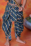 Navy Blue Krishna Janmashtami Dhoti Set with Leheriya Print Angavastram for Boys