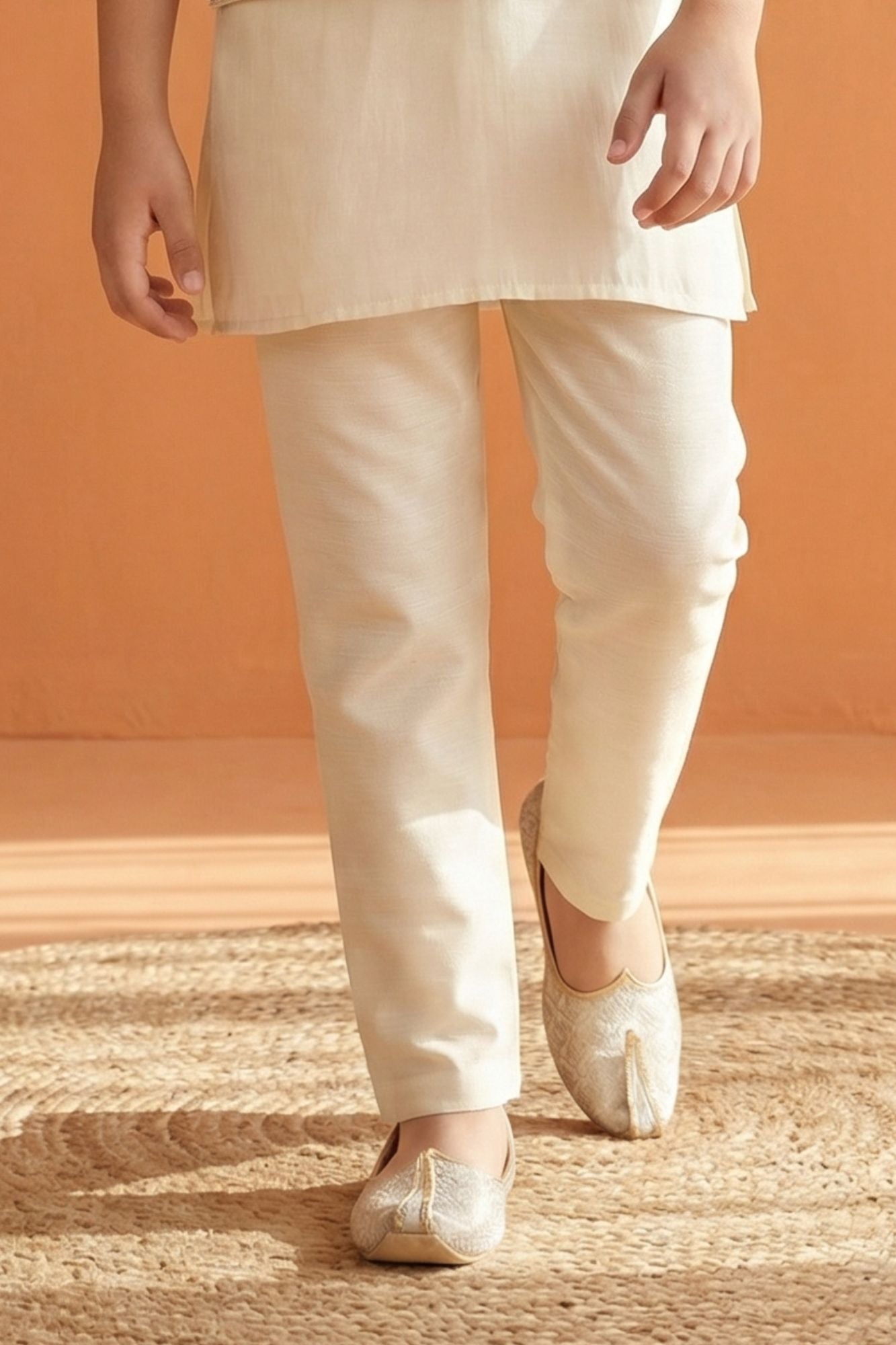 Cream Embroidered Kurta Set with Nehru Jacket For Boys