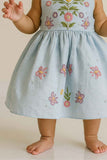 Sky Blue Sleeveless Embroidered Frock With Butterfly Motifs & Pearls For Girls