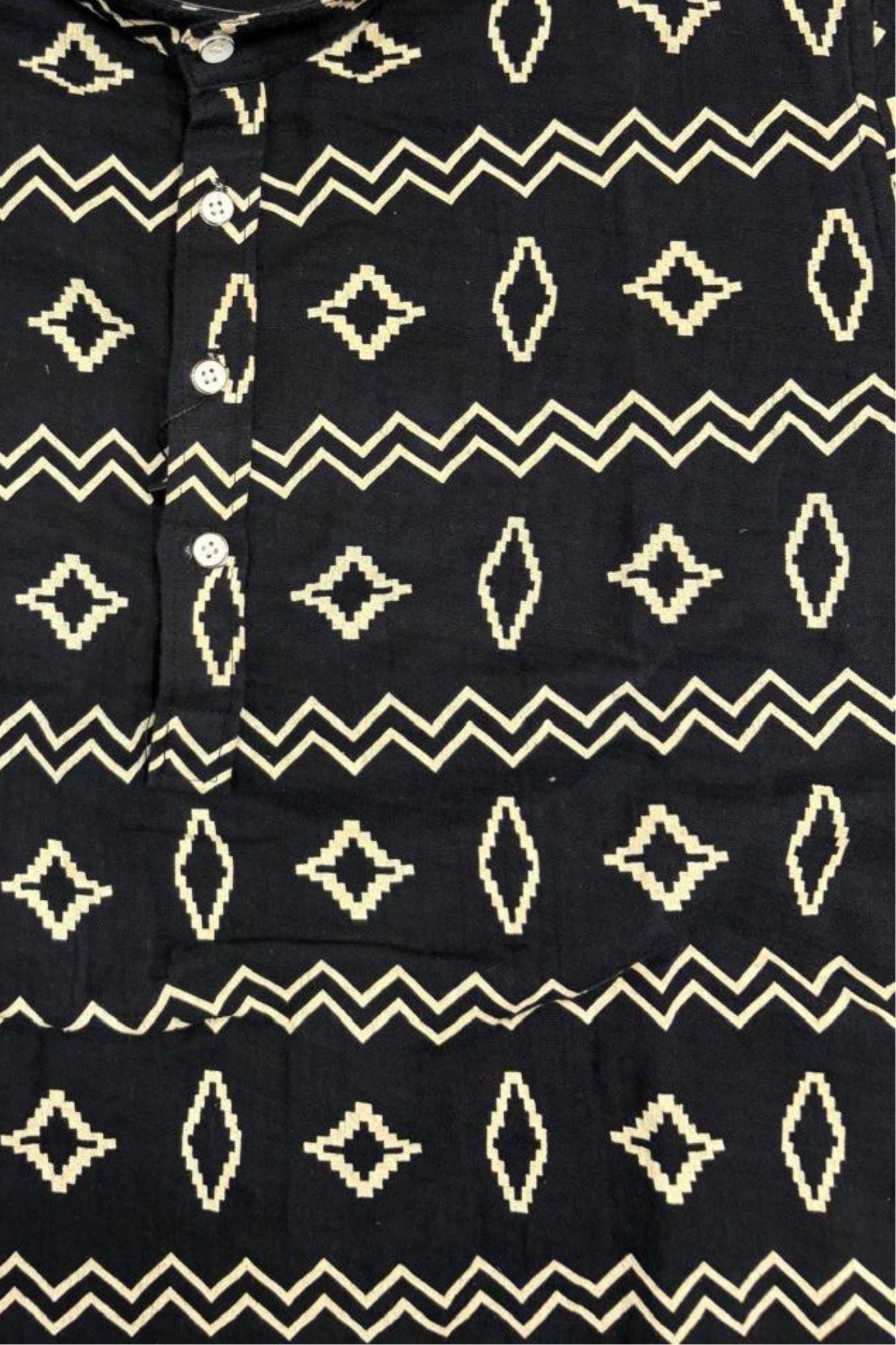 Black Printed Shirt with Mandarin Collar for Boys