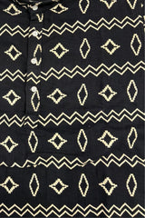 Black Printed Shirt with Mandarin Collar for Boys