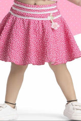 Stylish Pink Top And Printed Skirt Set For Girls