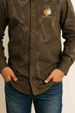 Olive Green Printed Shirt With "Stay Original" Tiger Graphic For Boys