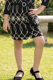 Black Geometric Embroidered Bodycon Dress For Girls