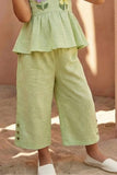 Pistachio Green Floral Appliqué And Palazzo Set For Girls