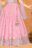 Pink Floral Embroidered Lehenga Choli with Dupatta For Girls
