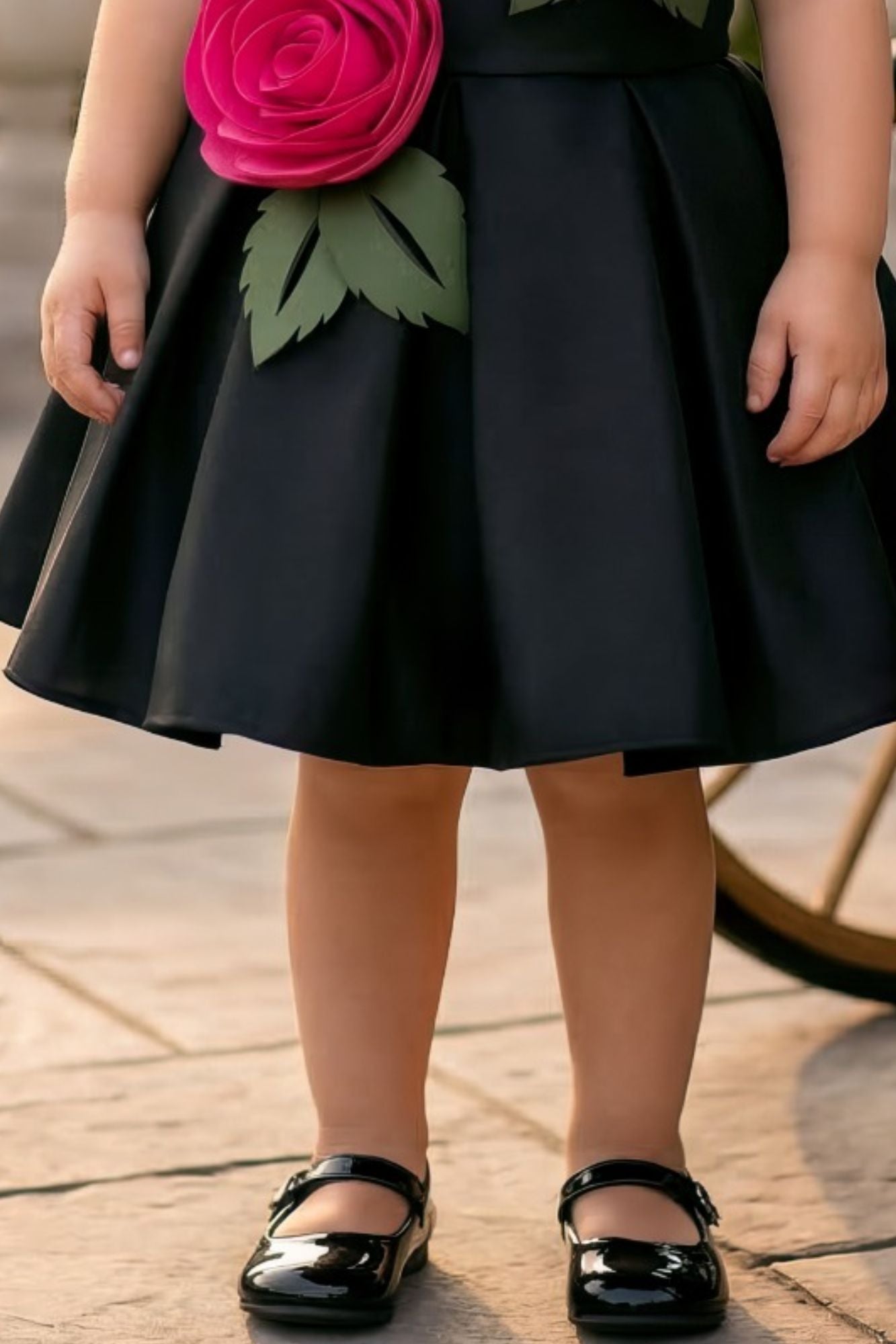 Girls Black Party Wear Dress with 3D Rose Applique