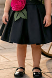 Girls Black Party Wear Dress with 3D Rose Applique