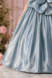 Steel Blue Oversized 3D Flower Party Wear Gown For Girls