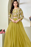 Olive Green Embroidered Palazzo Set with Jacket For Girls