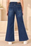 Dark Blue Washed Boot Cut Denim Jeans with Side Slit Detail For Girls