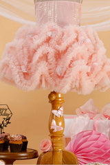 Pink Ruffled And Sequin Frock With Overcoat For Girls