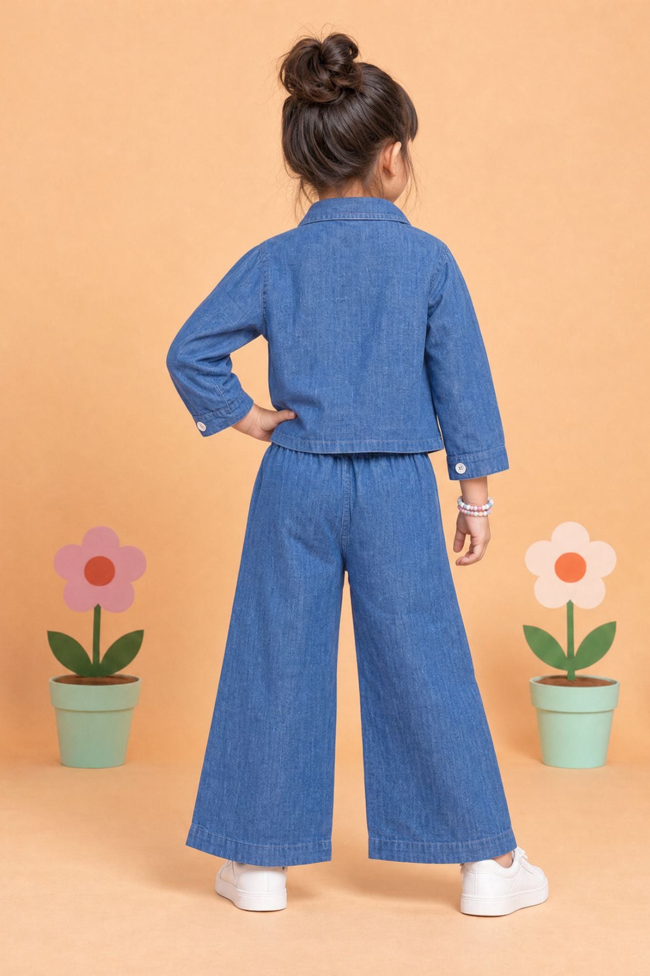 Girls Floral Printed Denim Co-Ord Set