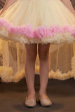 Girls Pastel Yellow and Pink High Low Party Dress with Sequin