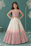 Girls Peach & Ivory Ombre Floral Embroidered Lehenga Choli Set