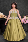 Olive Green Embellished Party Wear Gown for Girls