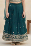 Bottle Green Embroidered Lehenga Choli with Dupatta For Girls
