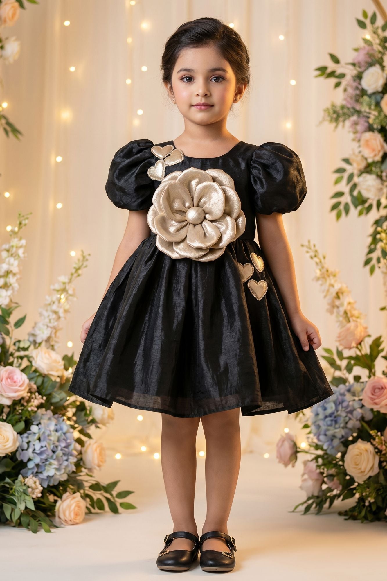 Black Floral Party Wear Frock For Baby Girls