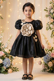 Black Floral Party Wear Frock For Baby Girls
