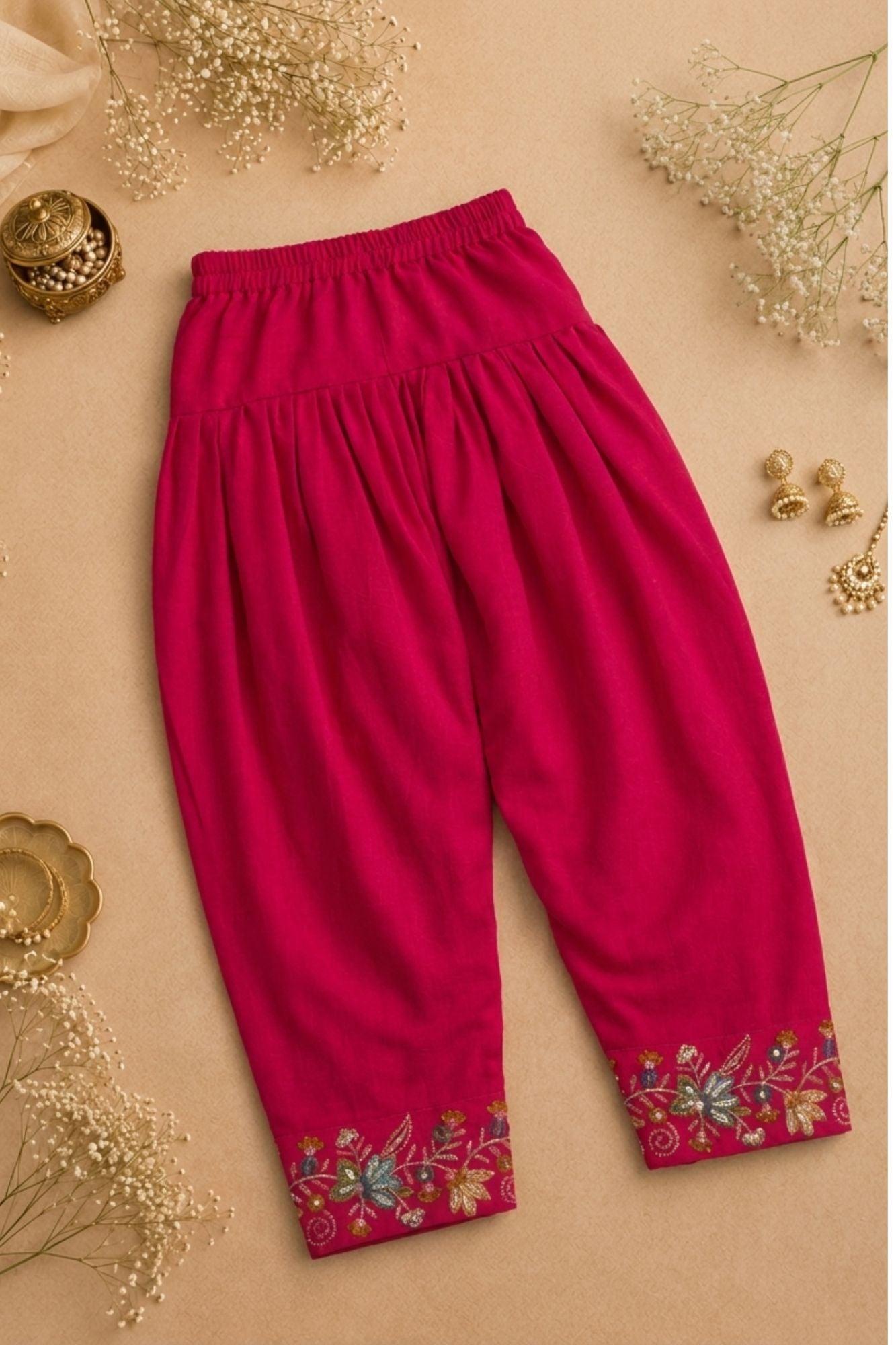 Rani Pink Delicate Floral Embroidered Patiala Set with Dupatta