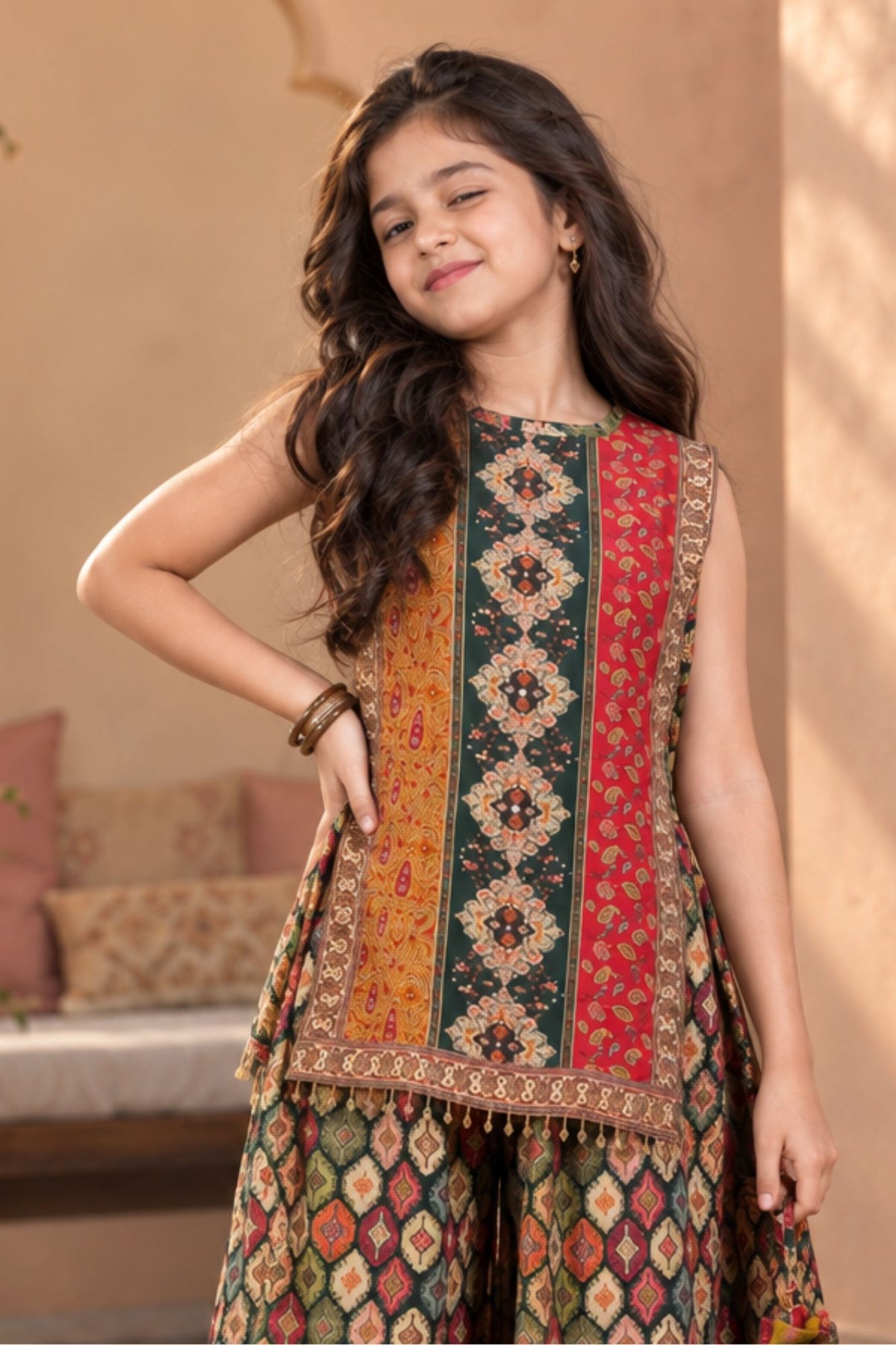 Multicolour Traditional Printed Palazzo Set for Girls