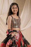 Black Floral Printed Lehenga Choli Set for Girls