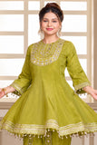 Girls Green Mirror Work Dhoti Kurti Set
