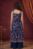Girls Navy Blue Floral Printed Ethnic Palazo Set with Dupatta