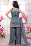 Blue Designer Embroidered Palazzo Set For Girls