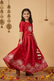 Deep Red Embroidered Lehenga Choli Set For Girls